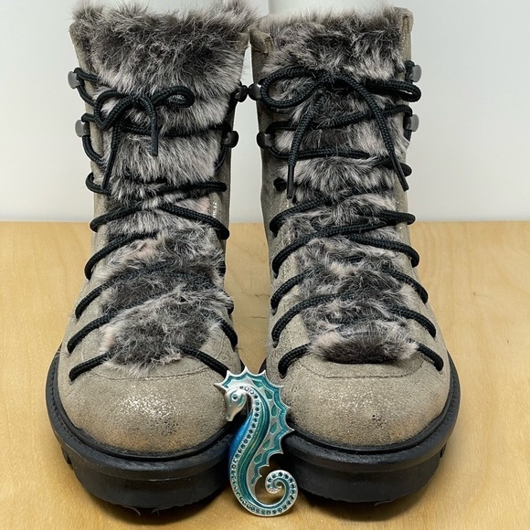 Seychelles Gold Metallic Leather/Faux Fur Cooperation Combat Boots Size 7 - Picture 2 of 10